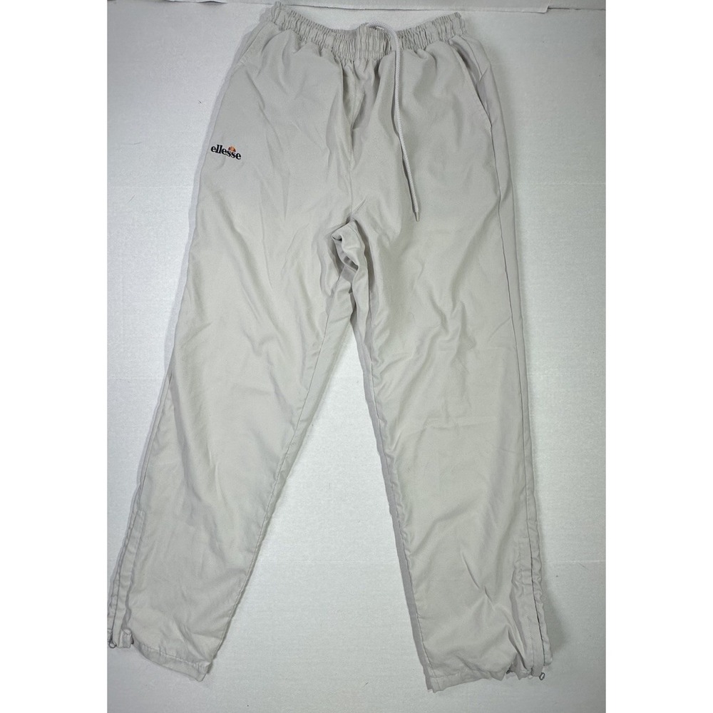 Ellesse Beige Track Pants Mens Medium Logo Embroidered Joggers Retro Streetwear